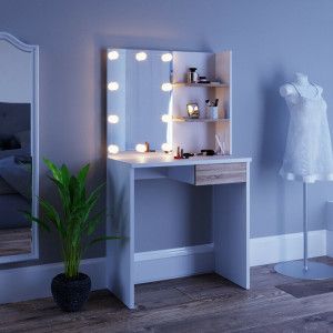 SEA276 - Set Masa toaleta 75 cm, cosmetica machiaj oglinda cu sau fara LED, masuta vanity Alb-Maro
