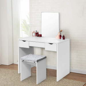 SEA286 - Set Masa toaleta, 100 cm, cosmetica machiaj cu oglinda, masuta vanity, scaun tapitat, comoda make-up - Alb sau Alb-Maro