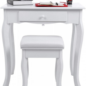 SEA290 - Set Masa toaleta, 70 cm, cosmetica machiaj, oglinda , masuta vanity, comoda make-up, scaun tapitat - Alb