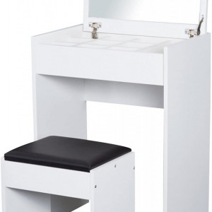 SEA292 - Set Masa toaleta, 60 cm, cosmetica machiaj, oglinda rabatabila , masuta vanity, comoda make-up, scaun tapitat - Alb