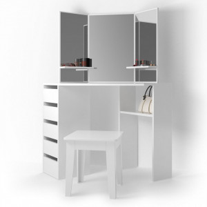 SEA332 - Set Masa alba toaleta cosmetica machiaj oglinda masuta vanity pe colt