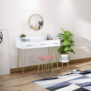 SEA350 - Set Masa toaleta, 100 cm, cosmetica machiaj cu oglinda si scaun, masuta vanity - Alb