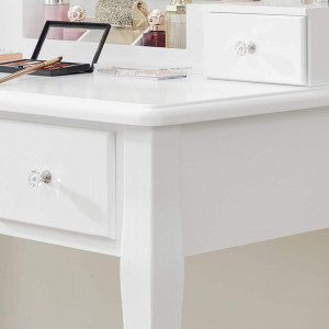 SEA375 - Set Masa toaleta, 80 cm, cosmetica machiaj, oglinda, masuta vanity cu taburet tapitat - Alb