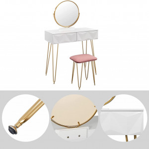 SEA378 - Set Masa toaleta, 80 cm, cosmetica machiaj cu oglinda si scaun, masuta vanity - Alb