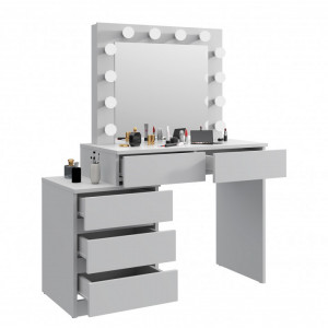 SEA539 - Set Masa toaleta, 112 cm, cosmetica machiaj oglinda masuta vanity, oglinda cu LED-uri cu sau fara scaun - Alb