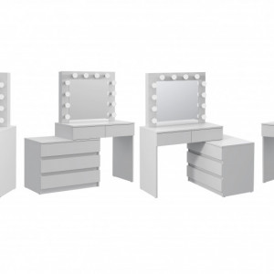 SEA541 - Set Masa toaleta, 130 cm, cosmetica machiaj oglinda masuta vanity, oglinda cu LED-uri cu sau fara scaun - Alb