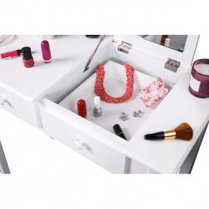 SEA602 - Set Masa toaleta, 80 cm, consola cosmetica machiaj masuta vanity make-up cu oglinda rabatabila - Alb