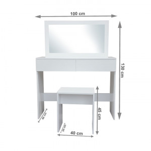 SEA604 - Set Masa toaleta, 100 cm, consola cosmetica machiaj masuta vanity make-up cu oglinda si scaun - Alb