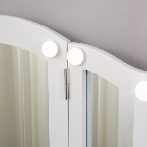 SEA76 - Set Masa toaleta, 90 cm, cosmetica, masa machiaj cu oglinda LED si scaun, masuta vanity - Alb
