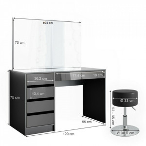 SEG207 - Set Masa toaleta, 120 cm, moderna cosmetica machiaj oglinda, masuta vanity - Gri Antracit Lucios