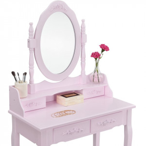 SER103 - Set Masa roz toaleta cosmetica machiaj oglinda masuta vanity