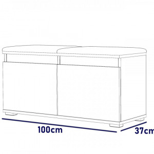 BAA505 - Banca 100x37x51 cm, Pantofar pentru Hol, pantofi, depozitare - Alb cu tapiterie Gri/Albastru/Verde