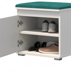BAA506 - Banca 50x37x51 cm, Pantofar pentru Hol, pantofi, depozitare - Alb cu tapiterie Gri/Albastru/Verde