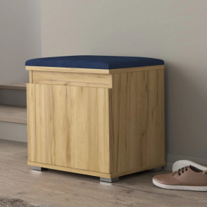 BAM509 - Banca 50x37x51 cm, Pantofar pentru Hol, pantofi, depozitare - Culoarea Stejar cu tapiterie Gri/Albastru/Verde