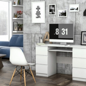 BIA501 - Birou 130 cm, masa office cu sertare - Alb mat sau lucios