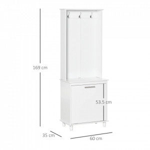 CUI14 - Cuier Alb, 60 cm, 3 agatatori haine, chei hol, depozitare pantofi, pantofar