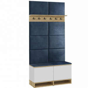 CUI509 - Cuier 100x37x213 cm - 6 agatatori haine, hol, pantofar - Culoarea Alb-Stejar