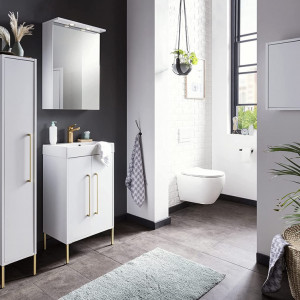 IASMIN6 - Masca de chiuveta si chiuveta, alba cu manere aurii - Mobilier Baie IASMIN
