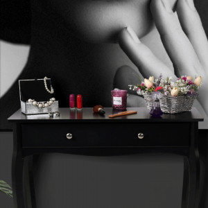 MAN601 - Masa toaleta, 80 cm, consola cosmetica machiaj masuta vanity make-up cu raft pentru hol - Negru