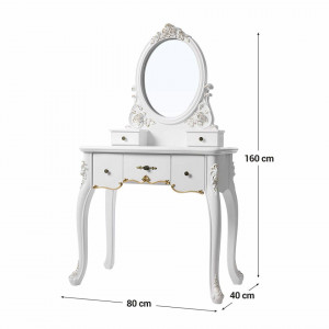 SEA273- Set Masa toaleta, 80 cm, cosmetica machiaj cu scaun tapitat, cu oglinda make-up, masuta vanity - Alba