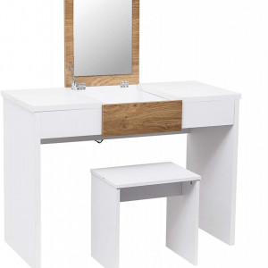 SEA291 - Set Masa toaleta, 100 cm, cosmetica machiaj, oglinda rabatabila , masuta vanity, comoda make-up, scaun - Alb-Maro