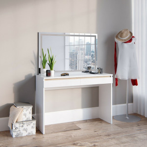 SEA370 - Set Masa alba toaleta 120 cm cosmetica machiaj, oglinda cu LED, masuta vanity