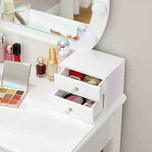 SEA374 - Set Masa toaleta, 70 cm, cosmetica machiaj, oglinda, masuta vanity cu taburet tapitat - Alb