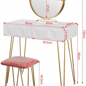 SEA378 - Set Masa toaleta, 80 cm, cosmetica machiaj cu oglinda si scaun, masuta vanity - Alb