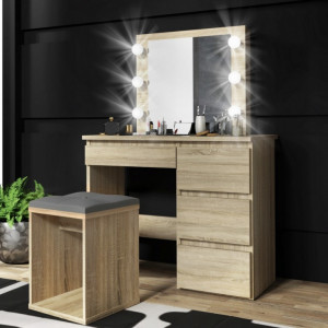 SEA512 - Set Masa toaleta cosmetica machiaj oglinda masuta vanity, oglinda cu LED-uri - Alb sau Maro