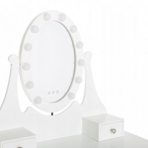 SEA519 - Set Masa alba toaleta, 75 cm, cosmetica machiaj oglinda cu LED, masuta vanity, scaunel, taburet tapitat