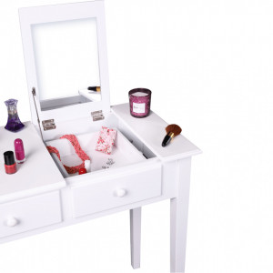SEA602 - Set Masa toaleta, 80 cm, consola cosmetica machiaj masuta vanity make-up cu oglinda rabatabila - Alb