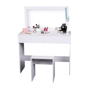 SEA604 - Set Masa toaleta, 100 cm, consola cosmetica machiaj masuta vanity make-up cu oglinda si scaun - Alb