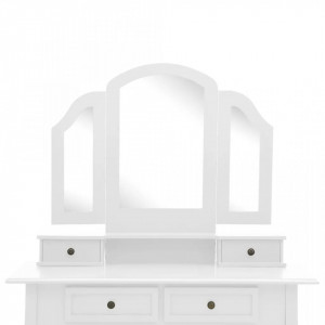 SEA69 - Set Masa toaleta, 100 cm, cosmetica machiaj cu oglinda si scaun, masuta vanity - Alb