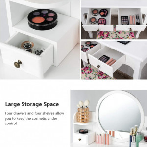SEA73 - Set Masa toaleta 75 cm, cosmetica machiaj cu oglinda, masuta vanity - Alb