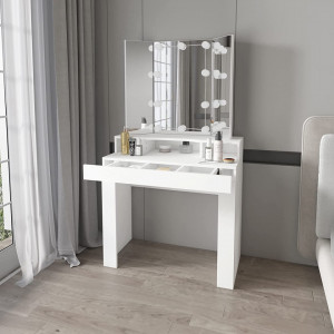 SEA82 - Set Masa toaleta, 90 cm, cosmetica, masa machiaj cu oglinda cu sau fara LED, masuta vanity - Alb