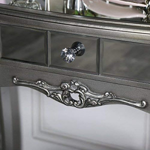SEG113 - Set Masa Argintie toaleta, 90 cm, cosmetica machiaj oglinda masuta, scaun, taburet tapitat