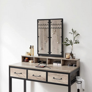 SEG206 - Set Masa toaleta, 90 cm, cosmetica machiaj cu oglinda tripla, masuta vanity - Grej stil industrial