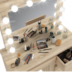 SEM505 - Set Masa toaleta cosmetica machiaj oglinda masuta vanity, oglinda cu LED-uri cu sau fara scaun - Maro