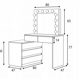 SEM511 - Set Masa toaleta, 130 cm, cosmetica machiaj oglinda masuta vanity, oglinda cu LED-uri cu sau fara scaun - Sonoma