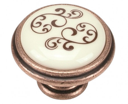 Buton portelan mobila P77.01.P4.C1G cupru antichizat Giusti
