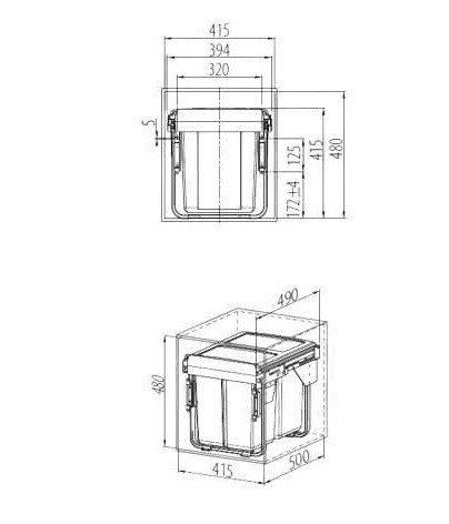 Cos gunoi Practi Eco 450 2x20 L incorporabil antracit