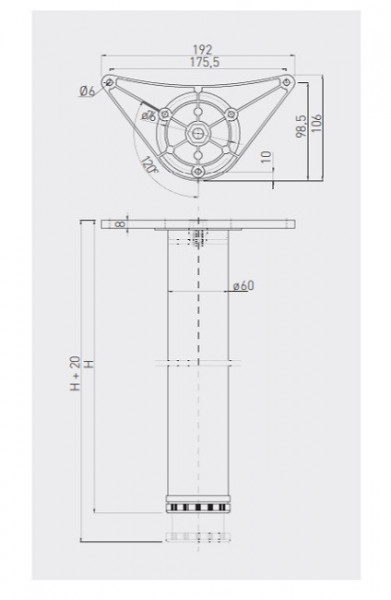 Picior masa metalic Ø60 H1100 crom lucios