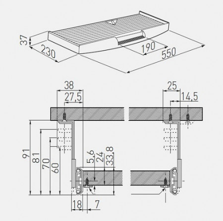 Suport pentru tastatura si mouse cu glisiera 27mm, gri 