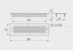 Grila de aerisire 484x60 mm perforatii ovale aluminiu schita