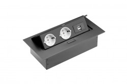 Priza blat multifunctionala, 2 prize Schuko + 2USB negru