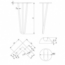 Set 4 picioare masa ARTO 3R negru mat H304/H406/H711