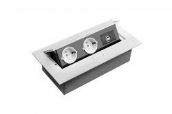 Priza blat multifunctionala, 2 prize Schuko + 2USB alb