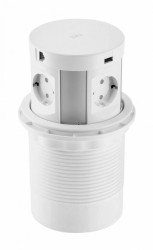 Priza circulara COMFORT PLUS D=120 mm, 4xSCHUKO, 2xUSB, 2xRJ45,incorporabila,WIRELESS,alb/negru