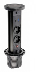 Priza turn CAMINO D=80 mm, 2xSchuko, USB A+C,incastrabila, incarcare WIRELESS,negru
