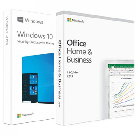 Microsoft Windows 10 Pro, 32/64-bit, Engleza, Retail/FPP, USB + Microsoft Office Home and Business 2019 PC/MAC, All languages, FPP, BOX